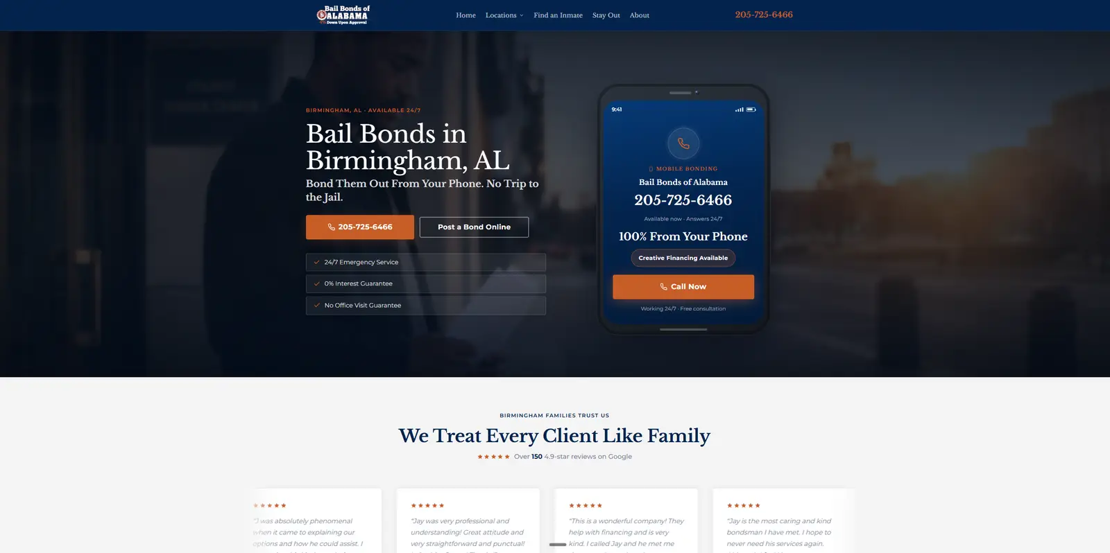 Bail Bonds of Alabama website after the GetLocalLeads.AI redesign