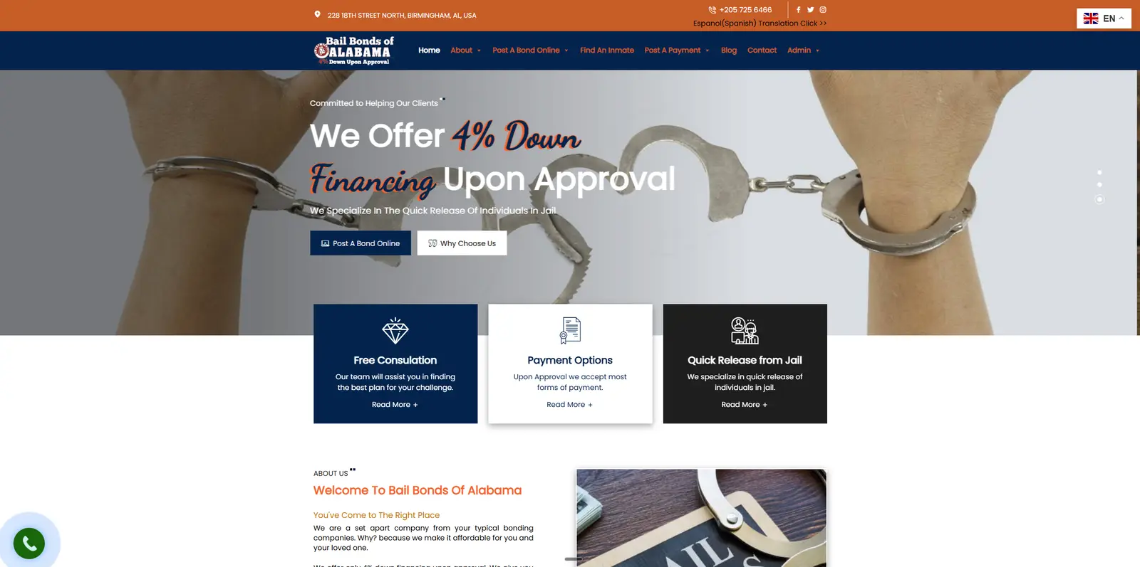 Bail Bonds of Alabama website before the GetLocalLeads.AI redesign