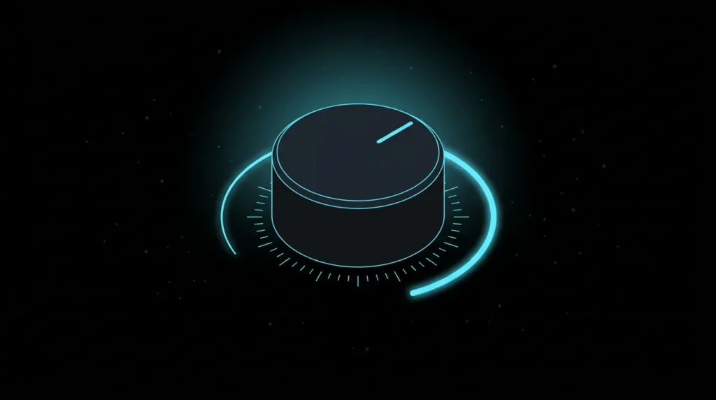Control knob turned up with a glowing arc