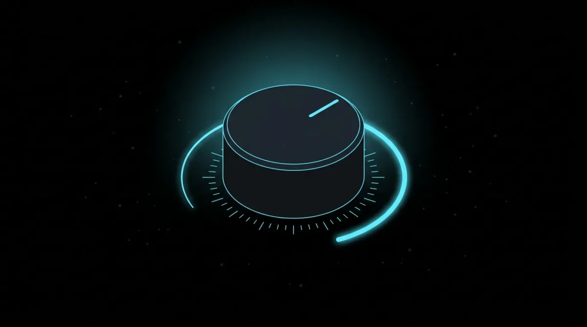 Control knob turned up with a glowing arc