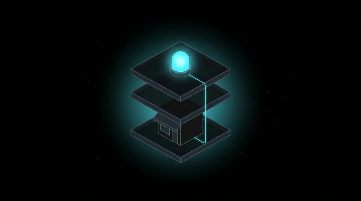 Three stacked platforms rising to a glowing beacon