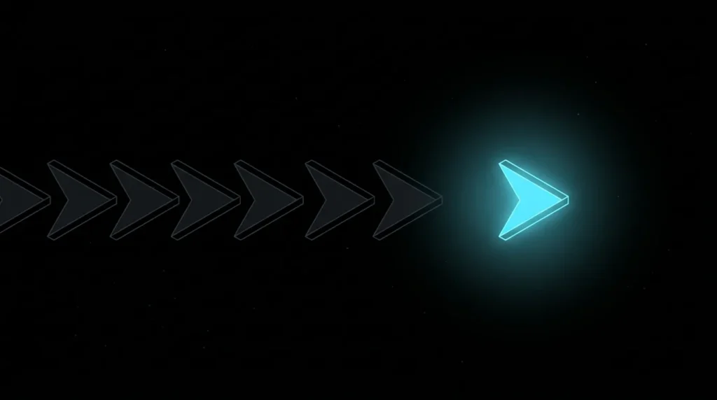 One glowing arrow pulling ahead of a line of grey arrows