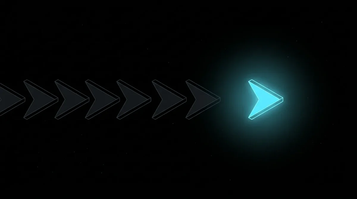 One glowing arrow pulling ahead of a line of grey arrows