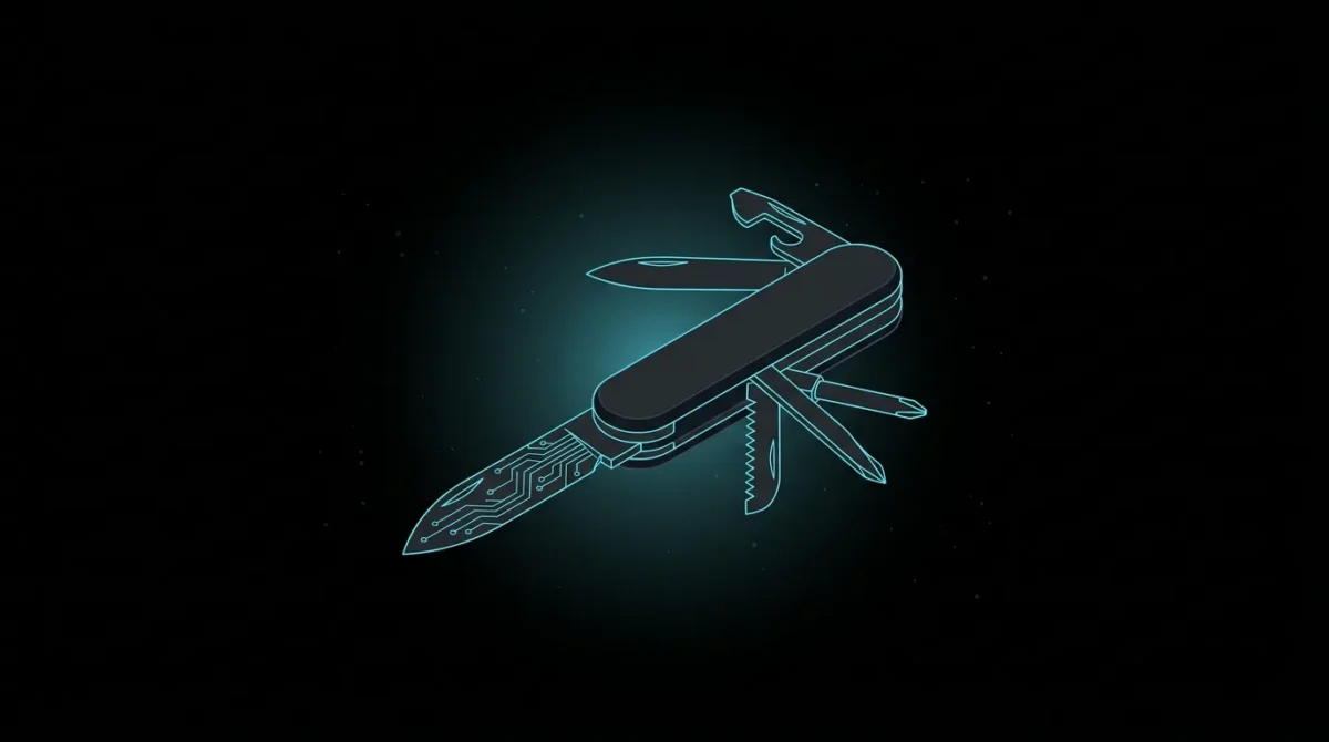 Multi-tool knife with one blade shaped like a circuit trace