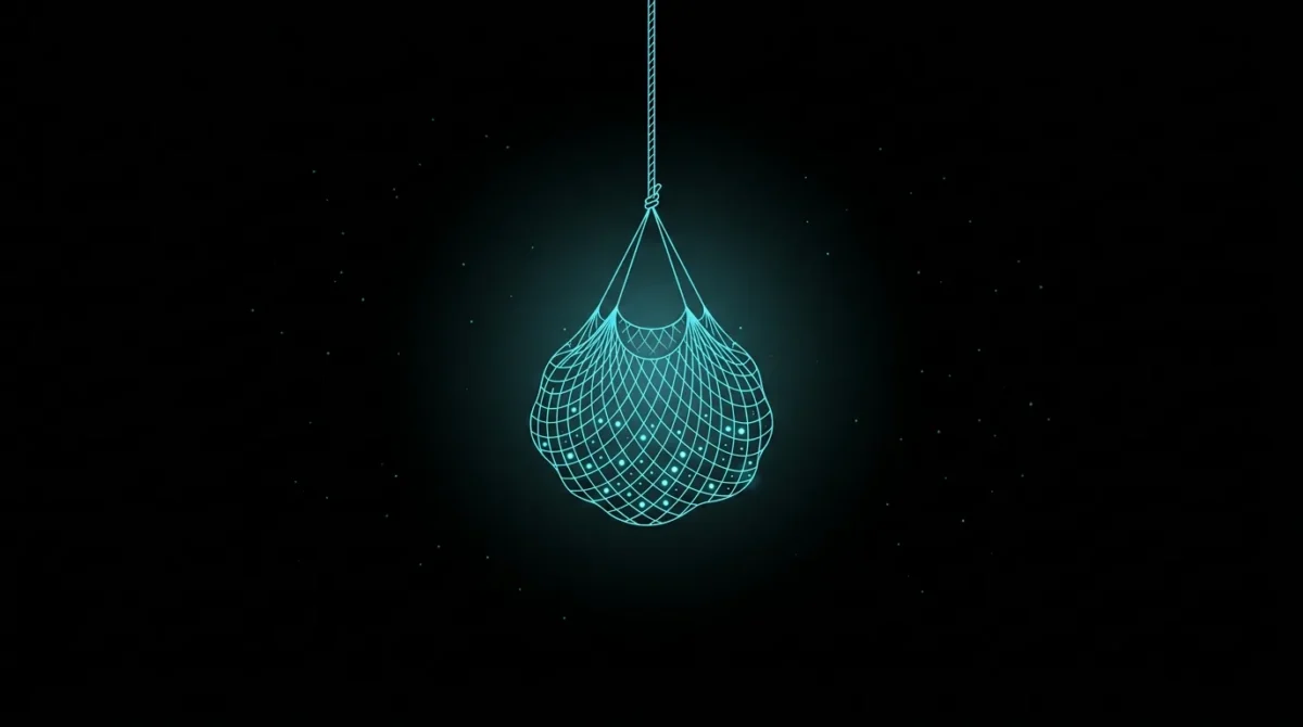 Net holding a catch of glowing dots