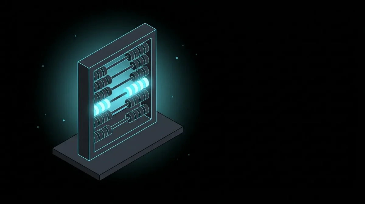 Isometric abacus with one row of beads glowing cyan