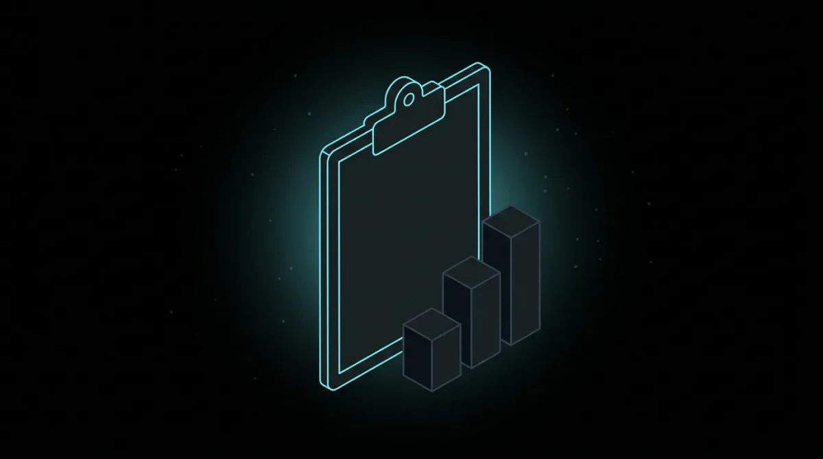 Clipboard with a blank sheet next to three rising bars