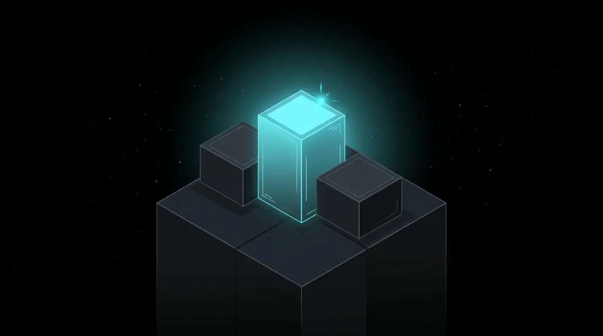 Three podium blocks with the tallest glowing cyan