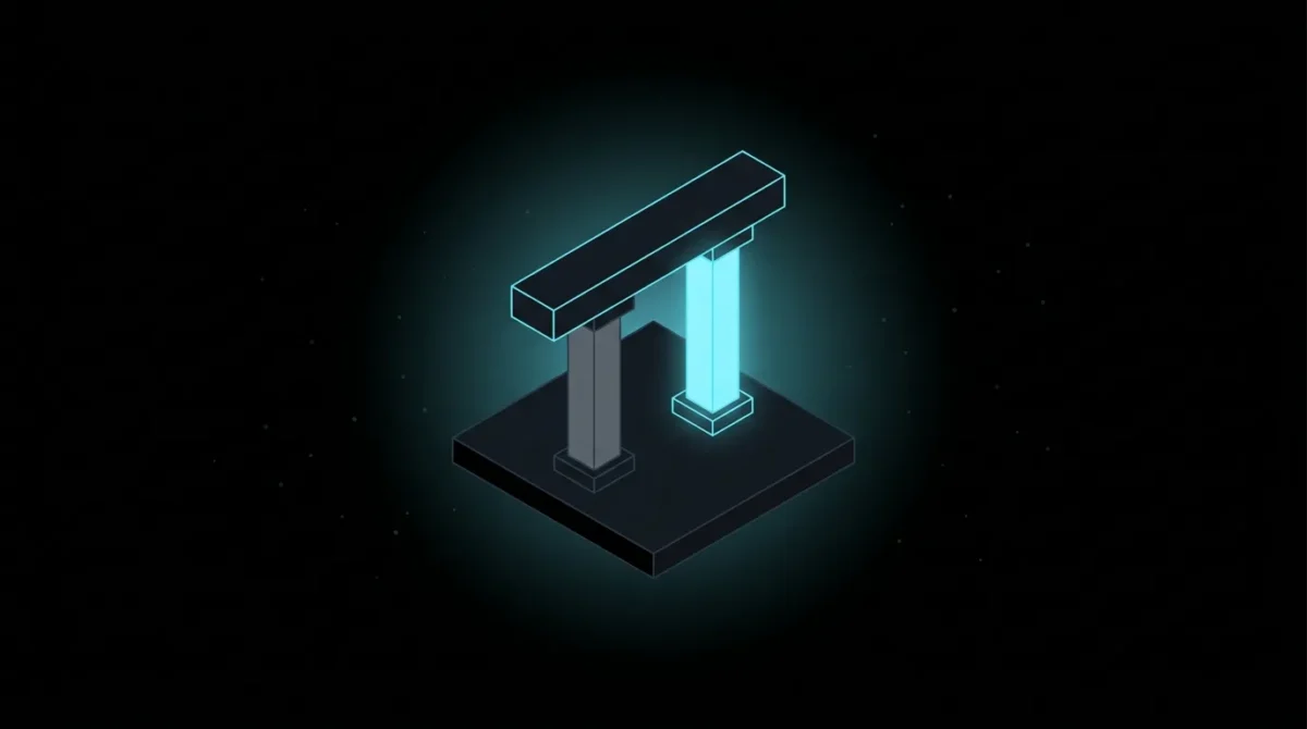 Two pillars, one grey one cyan, supporting a beam