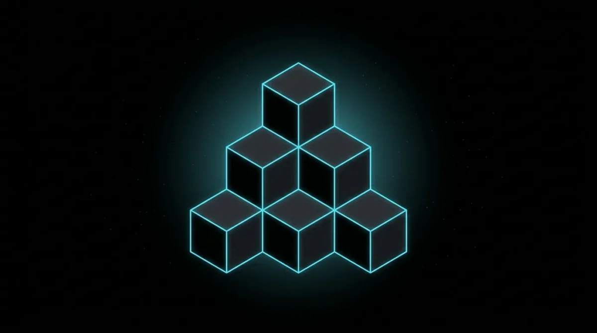Pyramid of neatly stacked blocks with cyan edges