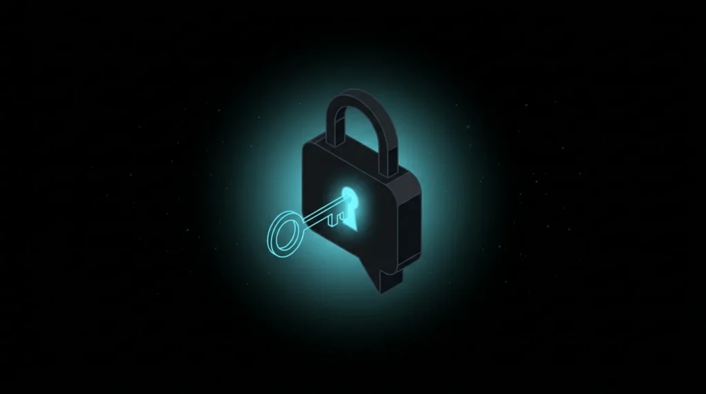 Key fitting into a chat-bubble-shaped lock