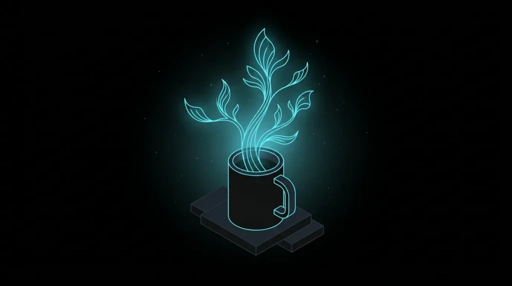 Plant growing tall out of a coffee mug