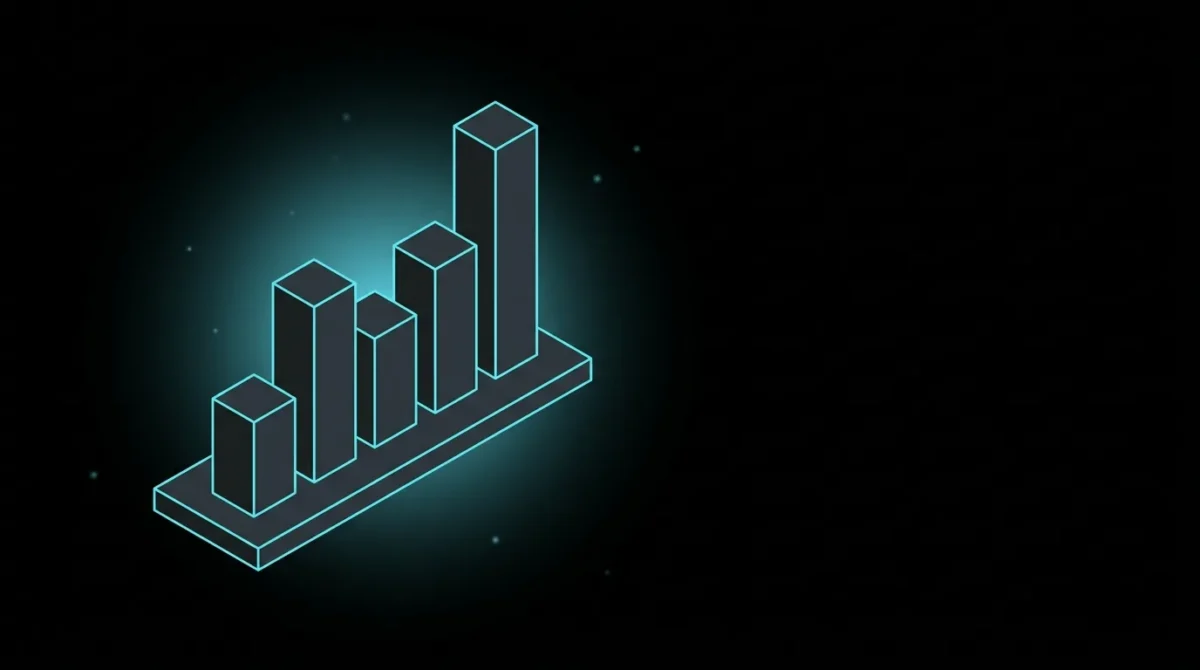 Isometric bar chart of five bars at different heights