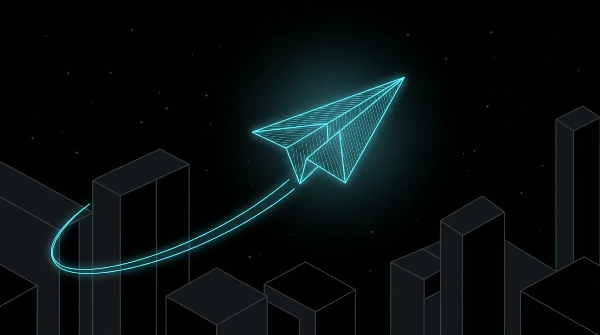 Paper airplane climbing with a glowing trail