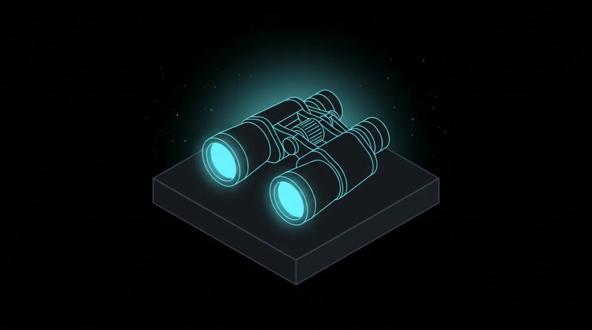 Binoculars with glowing cyan lenses