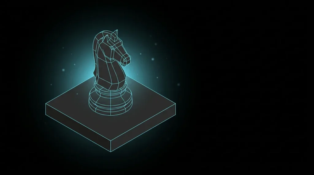 Isometric chess knight on a single raised board square