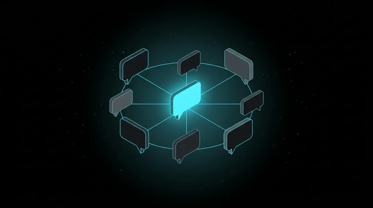 Ring of speech bubbles connected to a central glowing bubble