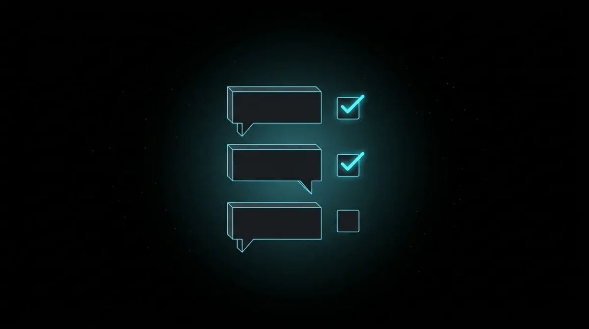 Three speech bubbles with checkboxes, two checked