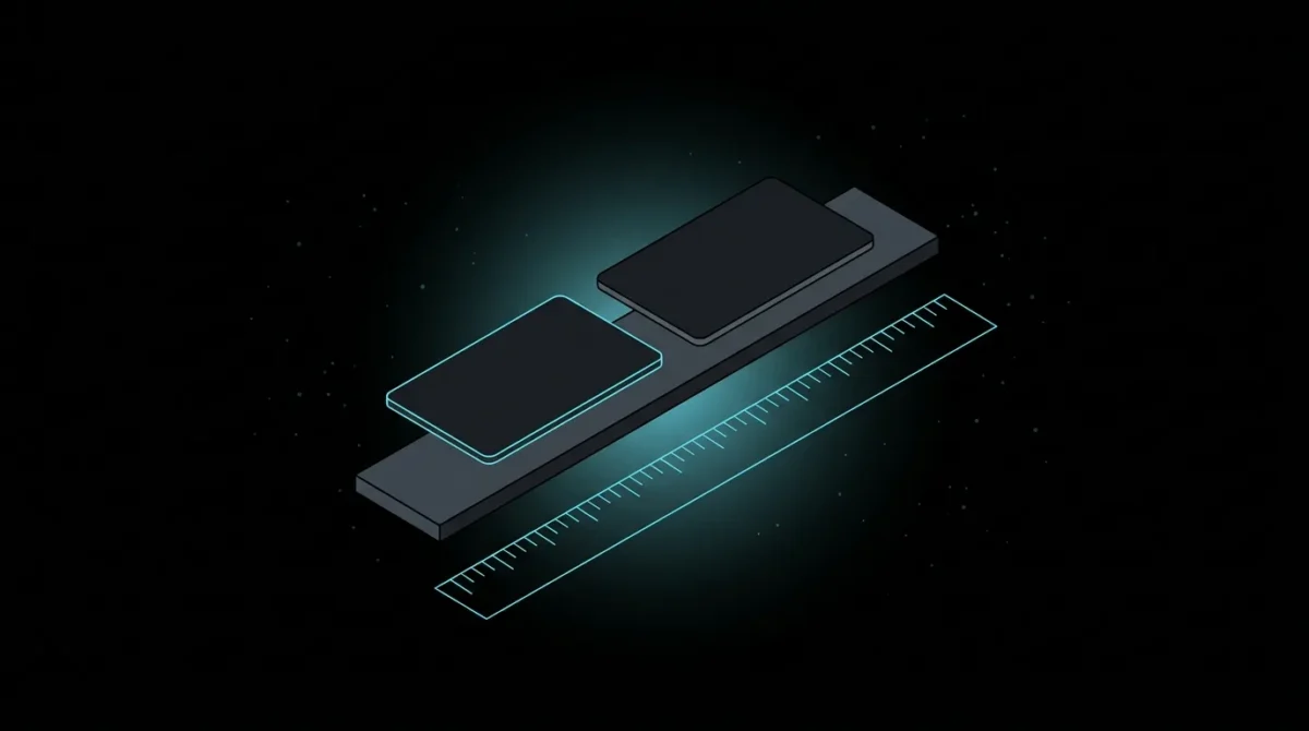Two cards on a balance beam above a ruler