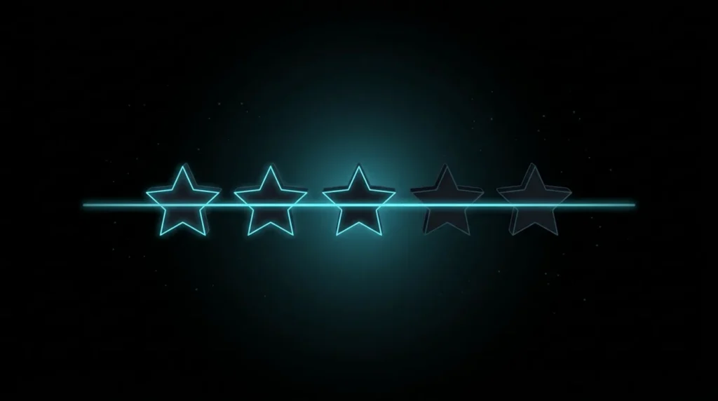 Five stars with a scanning beam passing over them