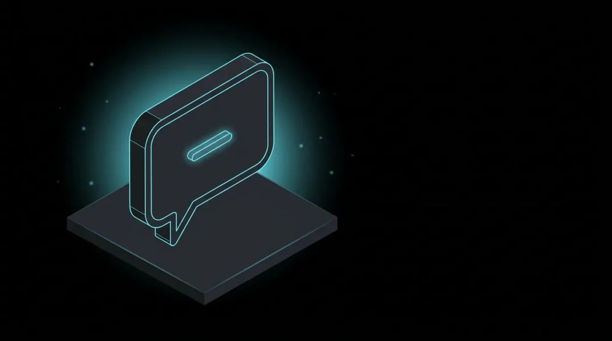 Isometric speech bubble with a glowing cursor bar inside it