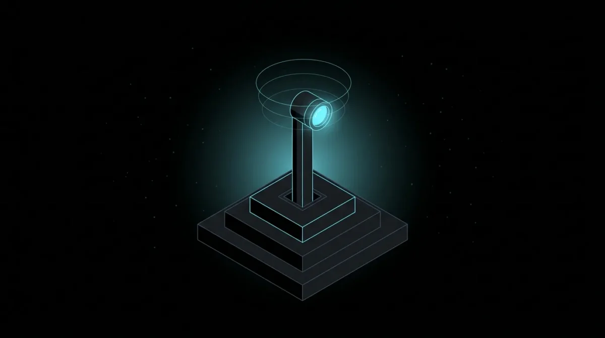 Periscope rising with a glowing cyan lens