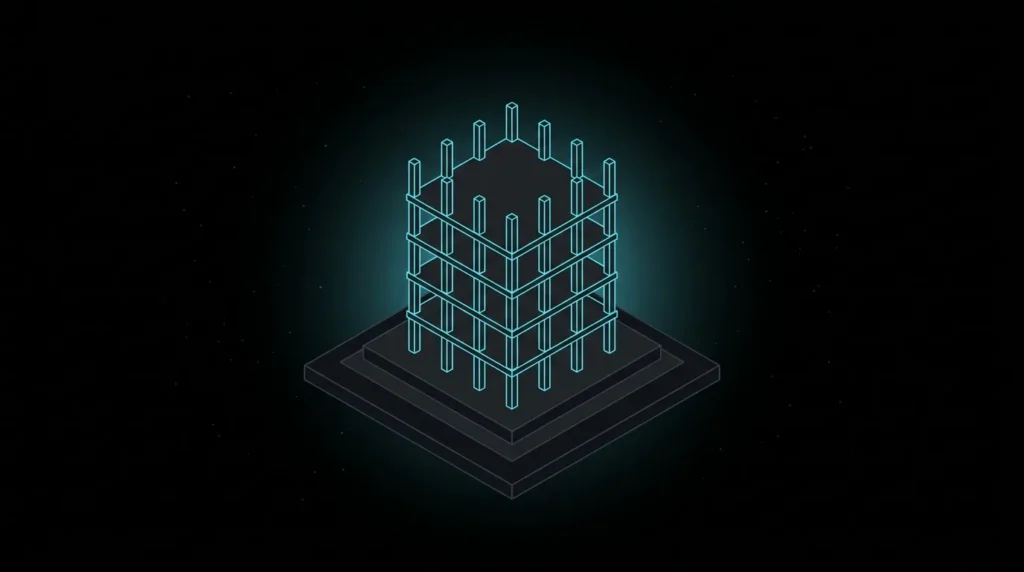 Building skeleton frame with evenly spaced floors