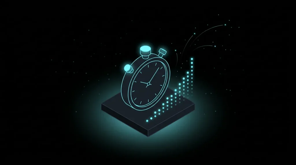 Stopwatch beside a rising trail of glowing dots