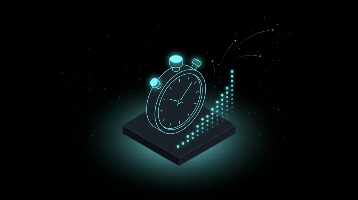 Stopwatch beside a rising trail of glowing dots