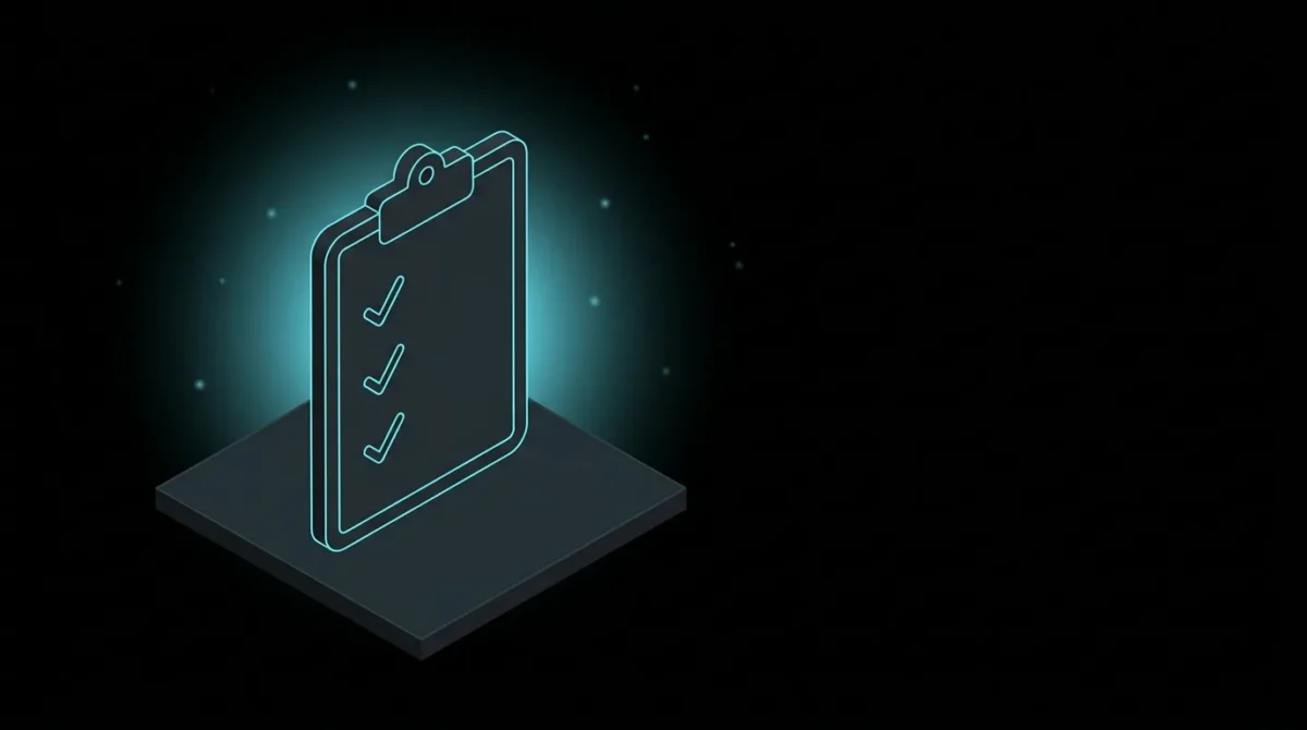Isometric clipboard with three tick marks down its face