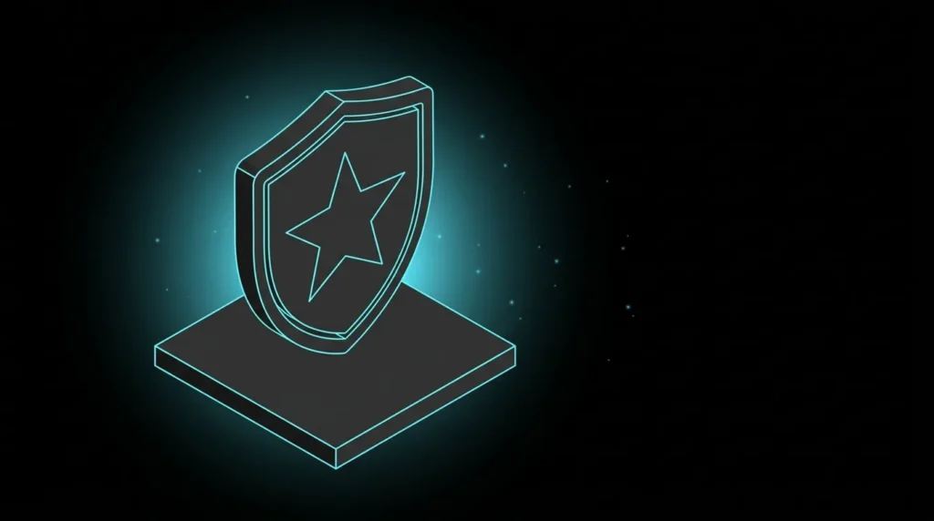 Isometric shield with a five-pointed star outlined at its centre