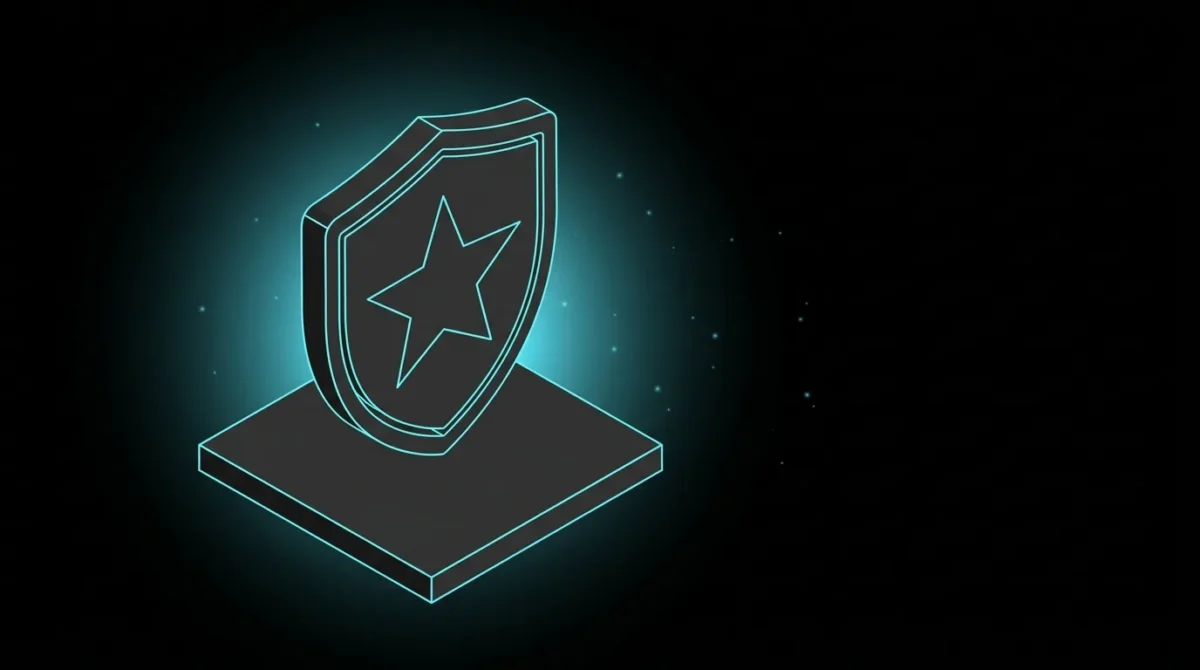 Isometric shield with a five-pointed star outlined at its centre