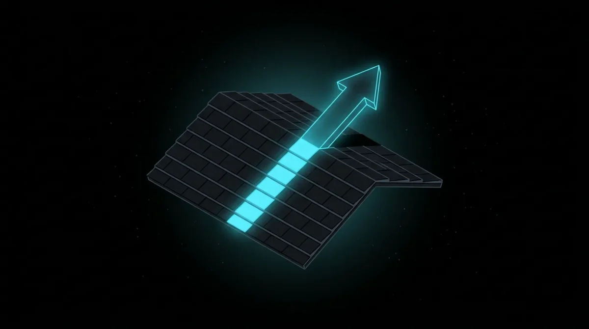 Roof shingles with one glowing row rising like an arrow