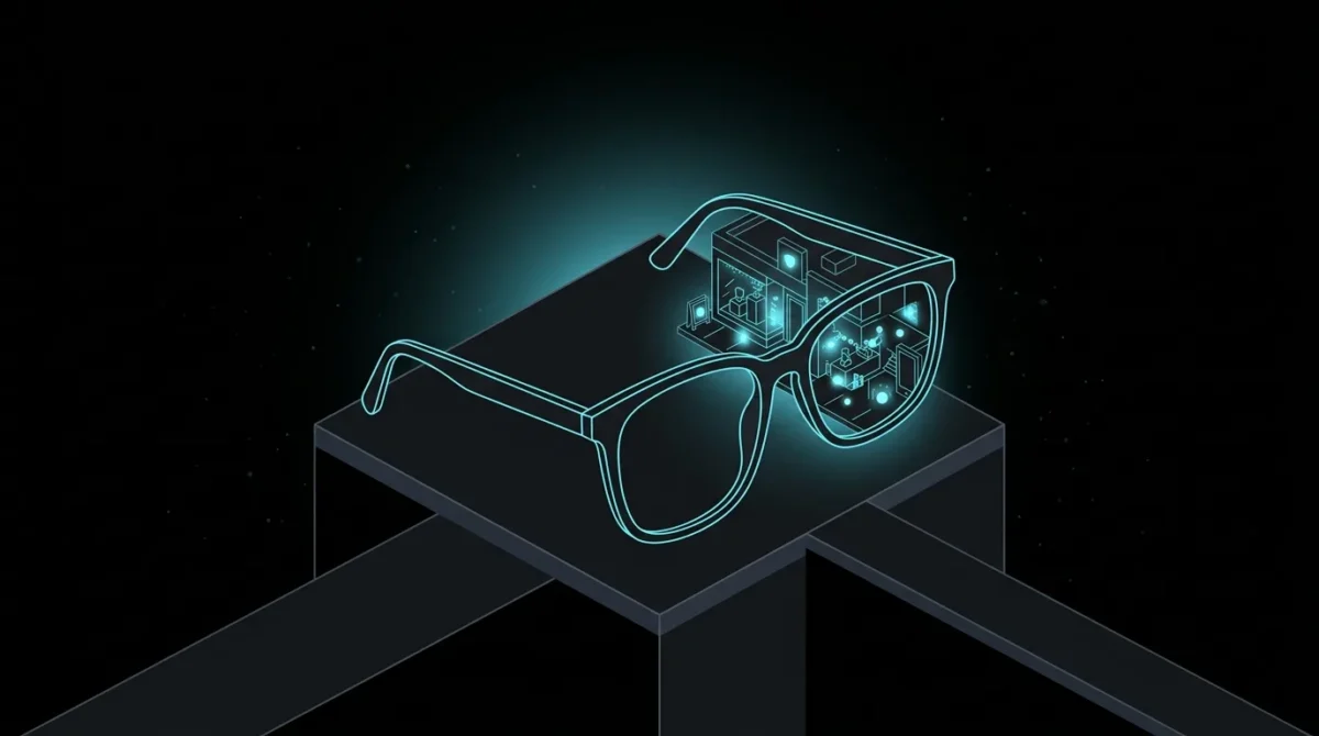 Glasses whose lens reveals a glowing storefront