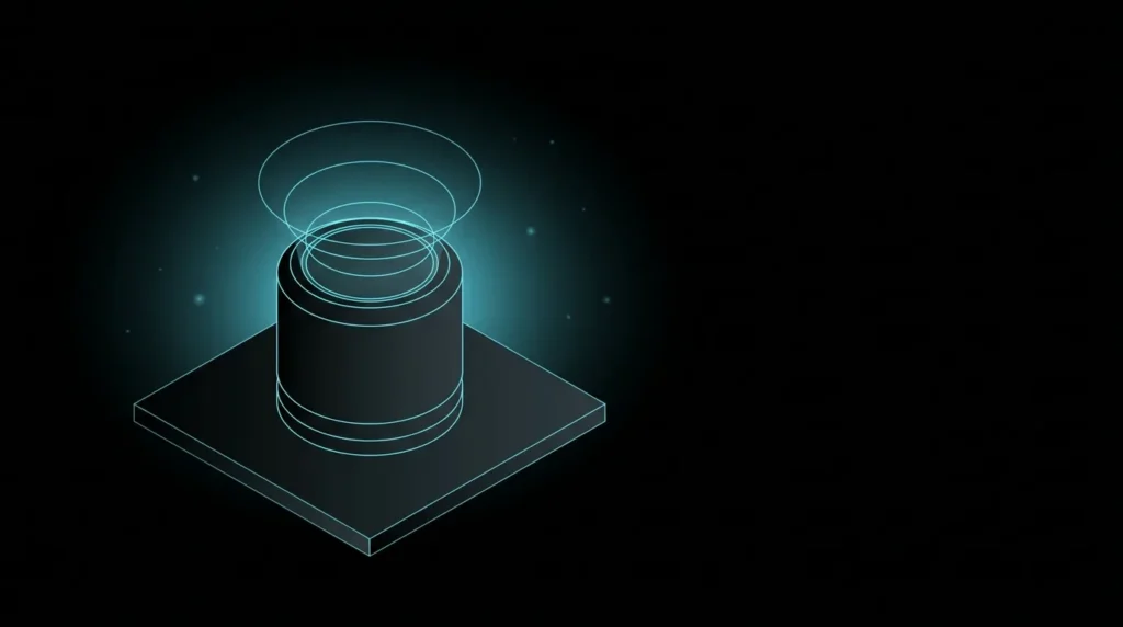 Isometric smart speaker with concentric rings rising from its top