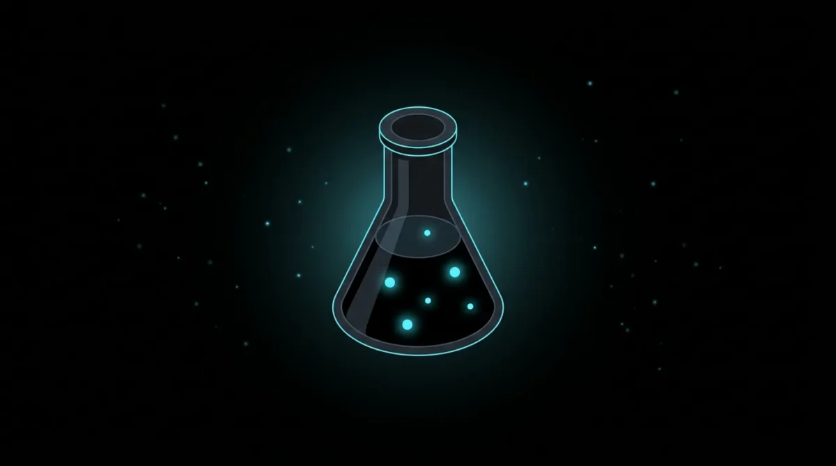 Beaker with glowing particles evenly suspended